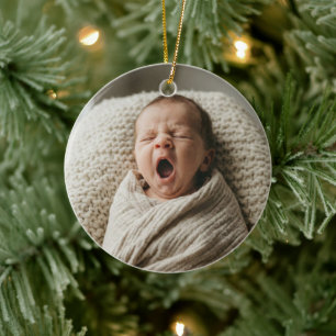 Ornamento De Cerâmica Presente Personalizado de Natal com Foto de Bebê