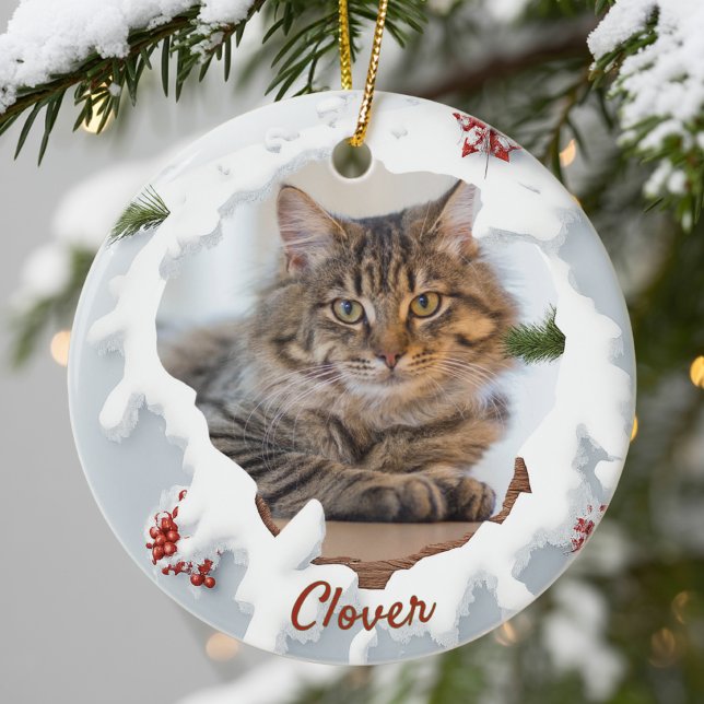 Ornamento De Cerâmica Presente Personalizado de Natal do Gato 3D para Am (Criador carregado)