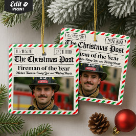 Ornamento De Cerâmica Presente Personalizado de Natal para Bombeiro, Jor