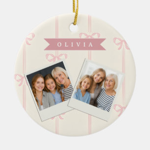 Ornamento De Cerâmica Presente Personalizado Laço Rosa Nome Elegante Coq