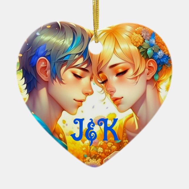 Ornamento De Cerâmica Presente Romântico de Casal | Animes personalizado (Frente)