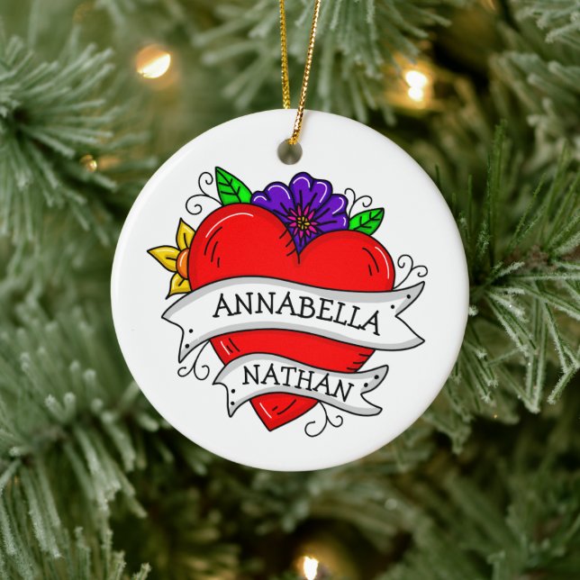 Ornamento De Cerâmica Presente Romântico de Casal | Tatuagem Estilo Arte (Árvore)