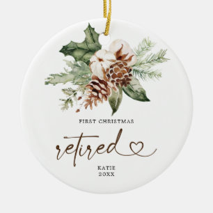 Ornamento De Cerâmica Presente Rustic Pine Primeiro Natal Aposentado