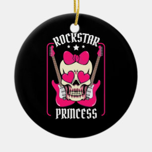 Ornamento De Cerâmica Presente Xmas Rockstar Princess Skull