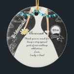 Ornamento De Cerâmica Presentes de Bridesmaid de Casamento Chalkboard<br><div class="desc">Retro Romântico Notas Musicais Nascentes Teal Aqua Blue Bunting Banner Cabeçalho Brancas Brancas Agradecemos Presentes Festas de casamento</div>