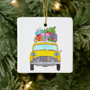 Ornamento De Cerâmica Presentes de Natal de Táxi Amarelo de Nova York