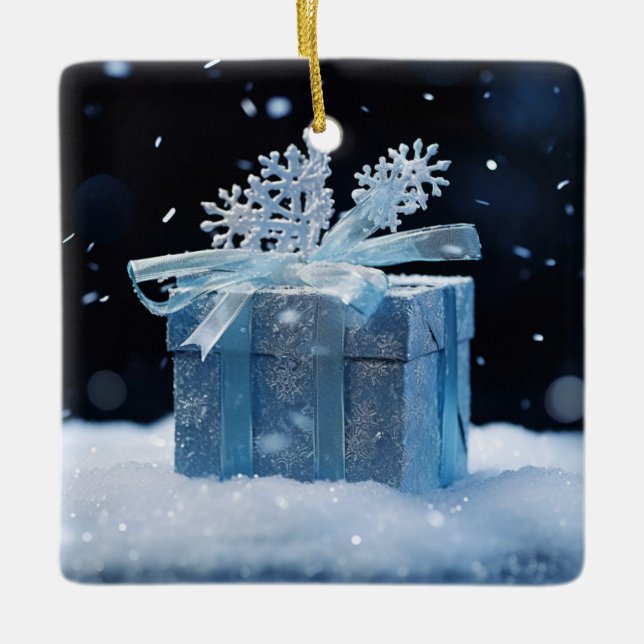Ornamento De Cerâmica Presentes de Natal em Floco de Neve (Frente)