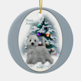 Ornamento De Cerâmica Presentes de Natal no Terrier White Highland West