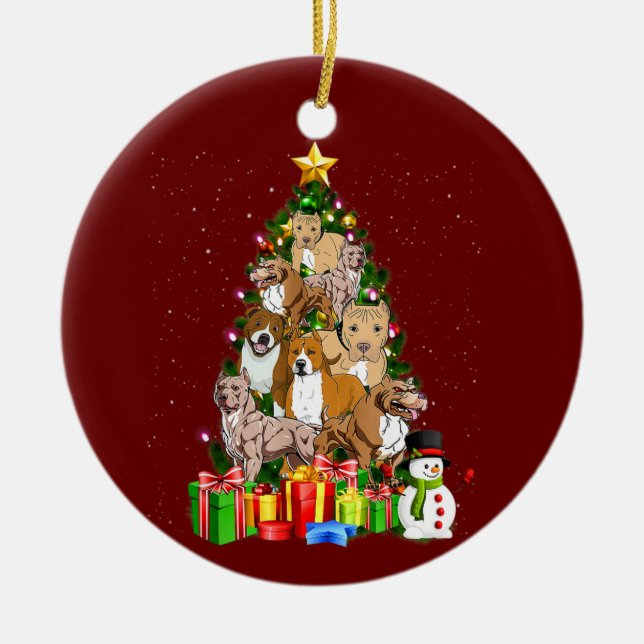 Ornamento De Cerâmica presentes de Natal pitbull amantes de cães bonitos (Frente)