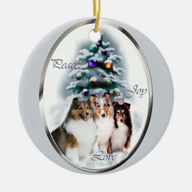 Ornamento De Cerâmica Presentes de Natal Shetland Sheepdog (Frente)