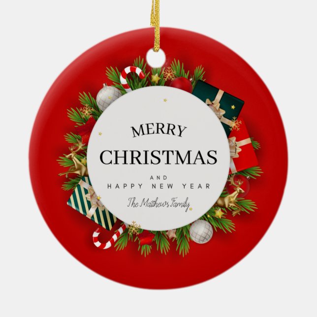 Ornamento De Cerâmica Presentes de Natal Verdes Vermelhas (Traseira)