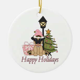Ornamento De Cerâmica Presentes e cartões personalizáveis de Natal Pug