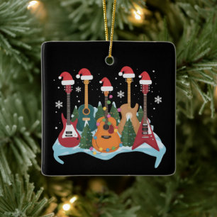 Ornamento De Cerâmica Presépio de Natal de Guitarra Retro Divertido Féri