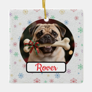 Ornamento De Cerâmica Presépio de Natal Quadrado Personalizável do Cão e