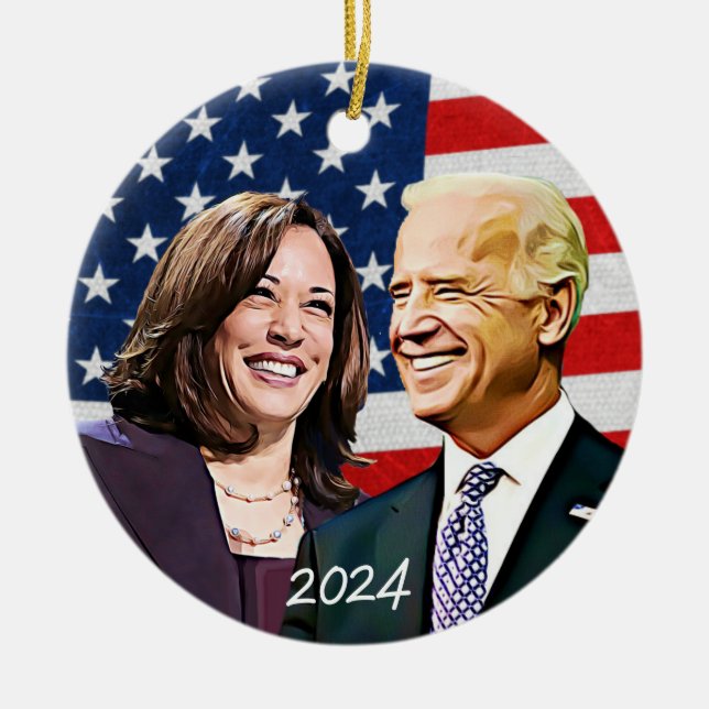 Ornamento De Cerâmica Presidente Biden e VP Harris 2024 Eleições (Frente)