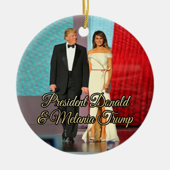 Ornamento De Cerâmica Presidente Donald Trump & foto de Melania (Frente)