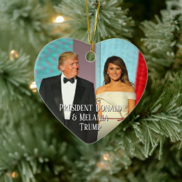 Ornamento De Cerâmica Presidente Donald Trump & Melania Foto do Coração