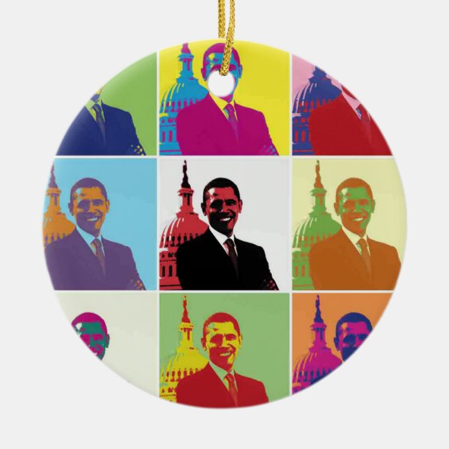 Ornamento De Cerâmica Presidente Obama Pop Art (Frente)
