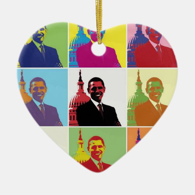 Ornamento De Cerâmica Presidente Obama Pop Art (Frente)