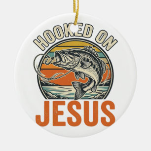 Ornamento De Cerâmica Preso a Jesus Fé em Pesca de Bass Vintage