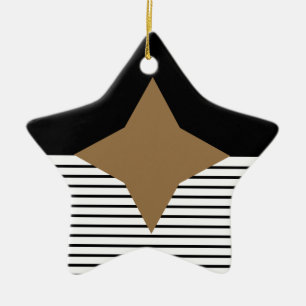 Ornamento De Cerâmica Preto Branco Colorblock & Diamante Marrom