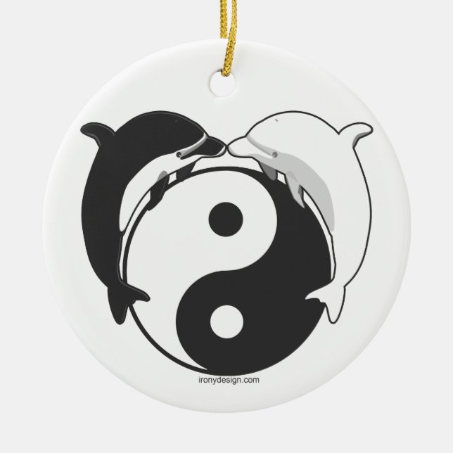 Ornamento De Cerâmica Preto/branco dos golfinhos de Yin Yang (Frente)