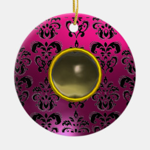 ORNAMENTO DE CERÂMICA PRETO CLASSE FUCHSIA ROXO DAMASCO GEM