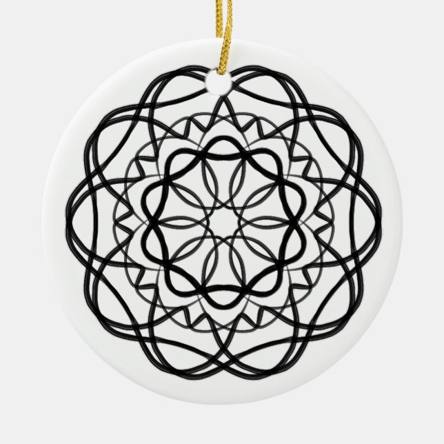 Ornamento De Cerâmica Preto e Branco #3 Flor Mandala (Frente)