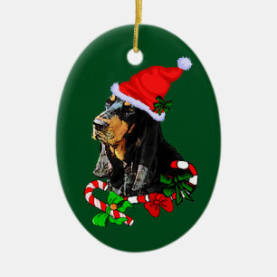 Ornamento De Cerâmica Preto e Natal do Coonhound de Tan