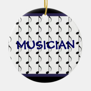 Ornamento De Cerâmica Preto e notas musicais do marinho - músico