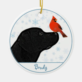 Ornamento De Cerâmica Preto Labrador Cardinho Cachorro Negro