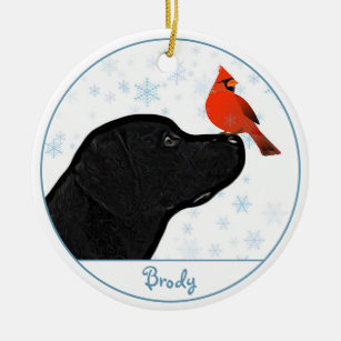 Ornamento De Cerâmica Preto Labrador Cardinho Cachorro Negro