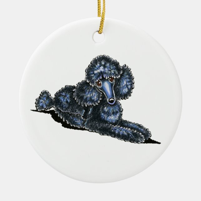 Ornamento De Cerâmica Preto Mini Poodle Lay Bonito Personalizado (Frente)