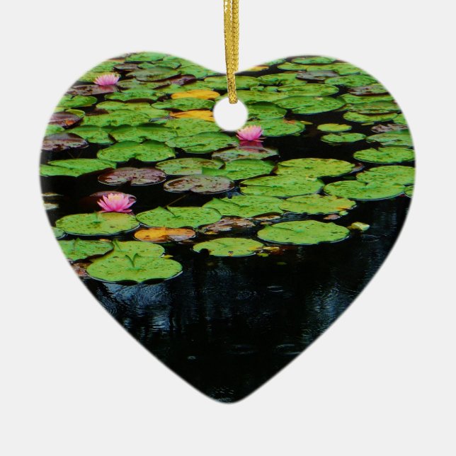 Ornamento De Cerâmica preto no lótus rosa (Frente)