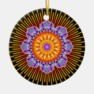 Ornamento De Cerâmica preto violeta amarelo Mandala