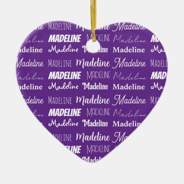 Ornamento De Cerâmica Pretty Purple Personalized Name Collage Christmas (Frente)
