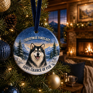 Ornamento De Cerâmica Previsão engraçada de Natal do Malamute do Alasca