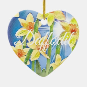 Ornamento De Cerâmica Primavera Amarelo-Flor-Daffodil e Sol Azul