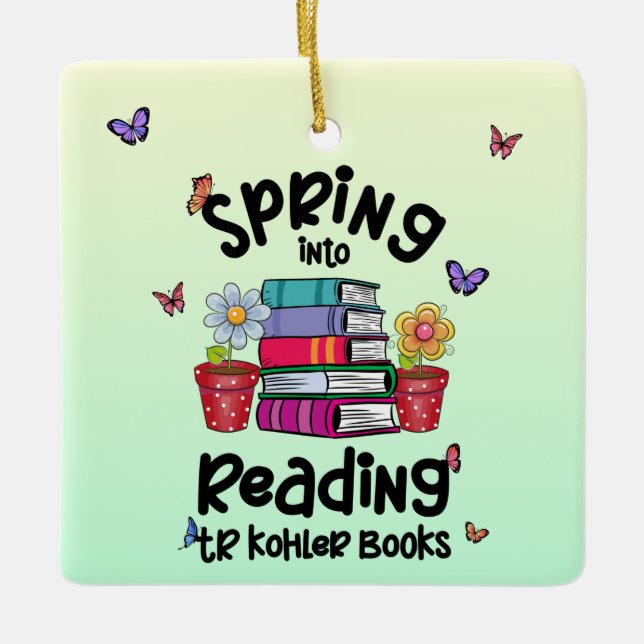Ornamento De Cerâmica Primavera em Leitura TR Livros Kohler (Frente)