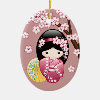 Ornamento De Cerâmica Primavera Kokeshi Doll - Bonita Mancha Japonesa a 
