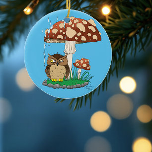 Ornamento De Cerâmica Primavera Rain Chá Coruja Cogumelo