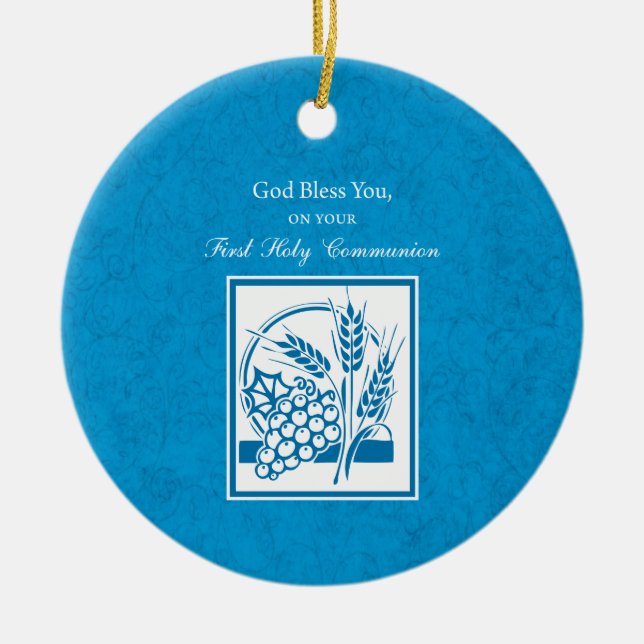 Ornamento De Cerâmica Primeira Comunhão, Trigo, Uva Azul (Frente)