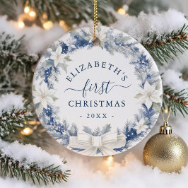 Ornamento De Cerâmica Primeira Coroa Rústica de Natal Azul