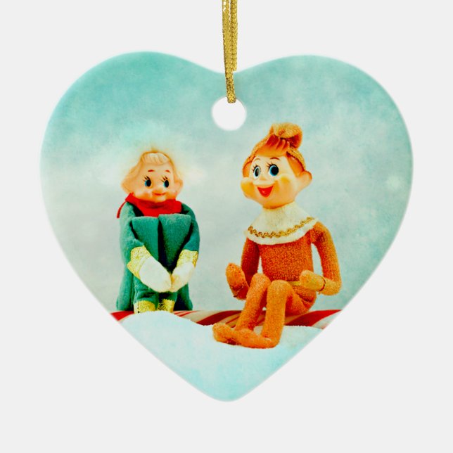 Ornamento De Cerâmica Primeira Data do Elf de Natal (Frente)