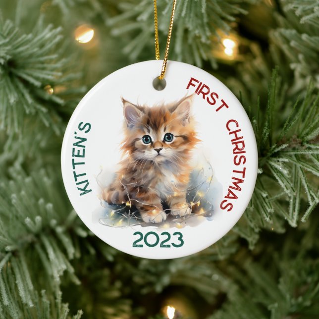 Ornamento De Cerâmica Primeira Design de Natal de Kitten Personalizado (Árvore)