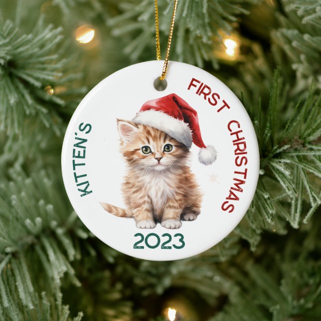 Ornamento De Cerâmica Primeira Design de Natal de Kitten Personalizado (Árvore)