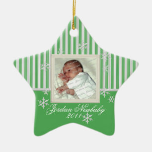 Ornamento De Cerâmica Primeira Estrela de Natal e Flocos de Neve Verde