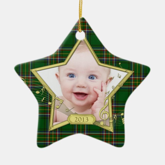 Ornamento De Cerâmica Primeira Estrela de Natal Irlandesa Tartan (Frente)