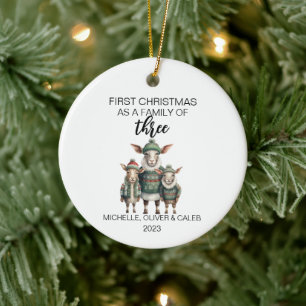 Ornamento De Cerâmica Primeira Família de Cabras de Natal de Três