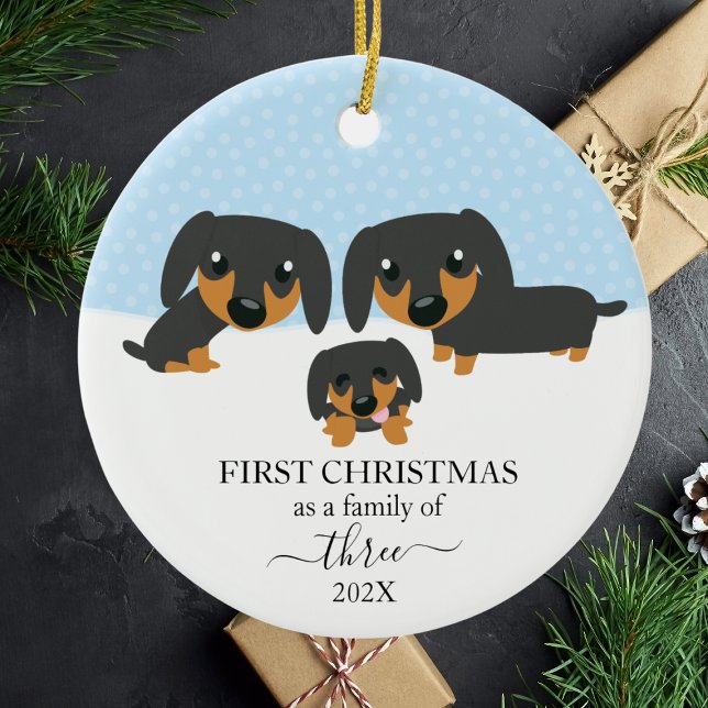 Ornamento De Cerâmica Primeira Família De Natal De 3 Dachshund Christmas (First Christmas Family Of 3 Dachshund Christmas Ceramic Ornament
)